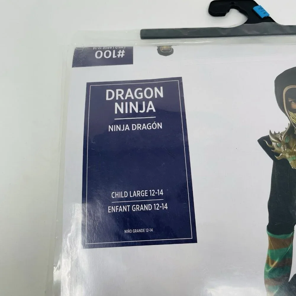 Dragon Ninja Youth Child Boys Size Large 12-14 Halloween Dress Up Costume Black - Picture 3 of 8